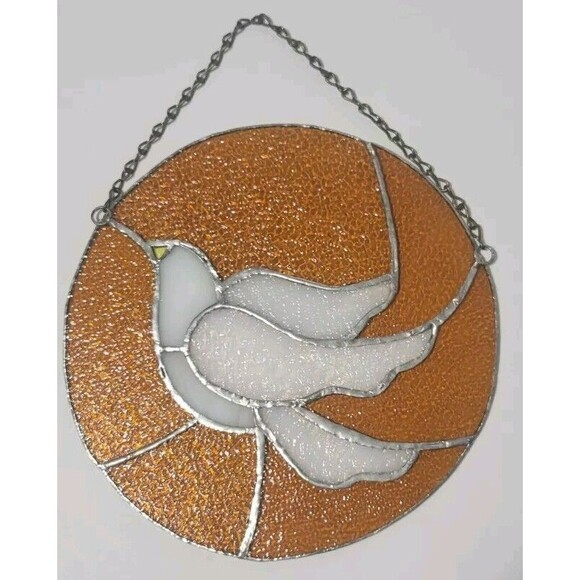 Round Suncatcher Stained Glass White Bird 9.25" - Picture 5 of 8
